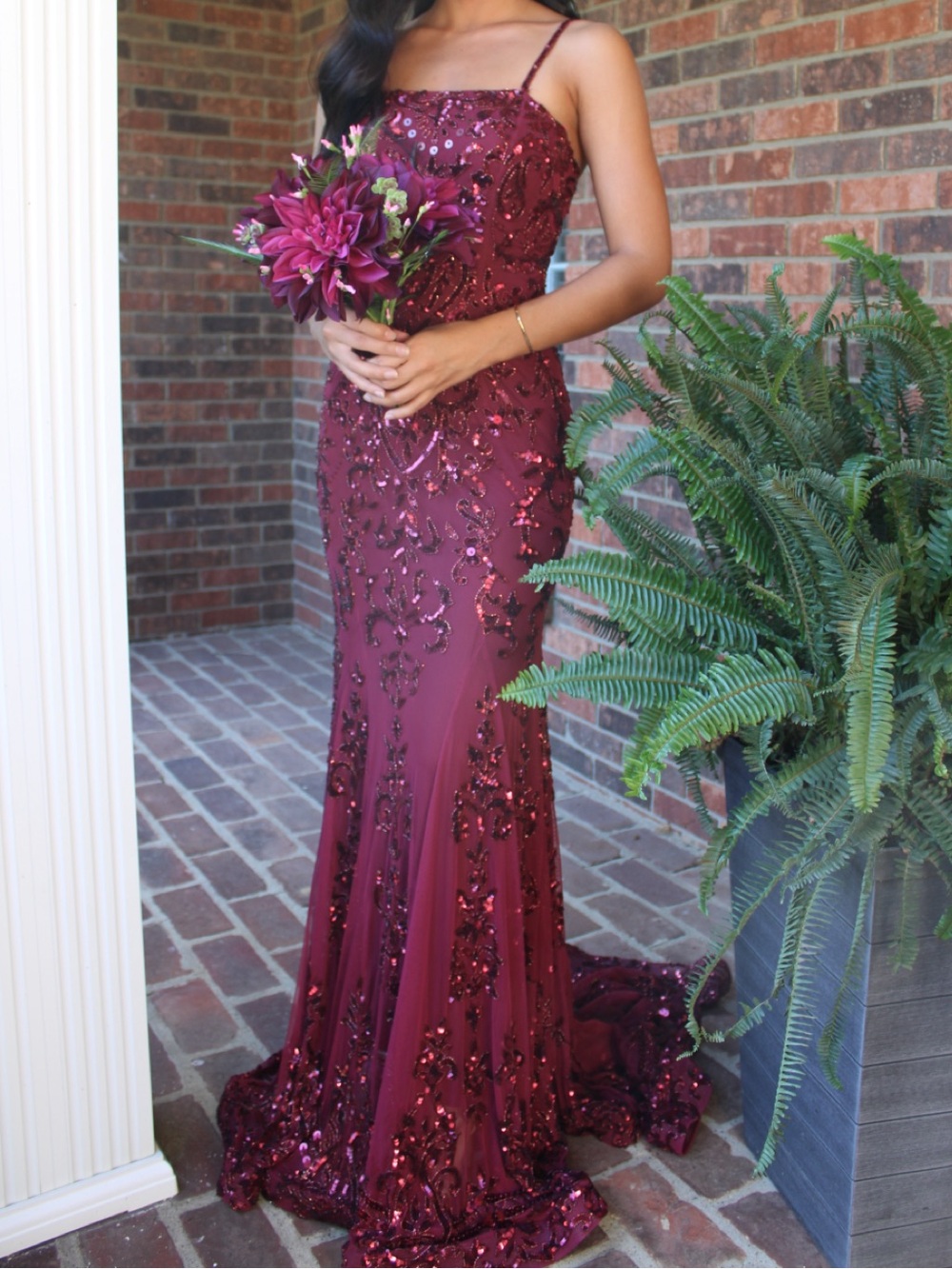 Sherri Hill Wine Red Burgundy Gown